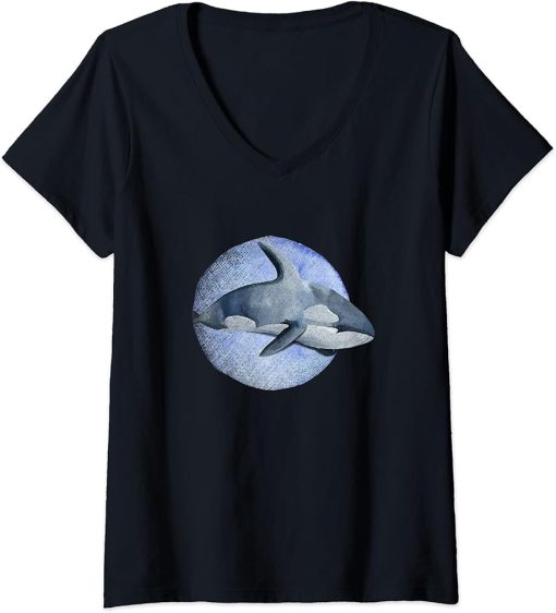 Womens Vintage Orca V-Neck T-Shirt