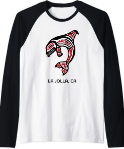 La Jolla, California Native American Orca Killer Whales Gift Raglan Baseball Tee