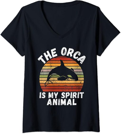 Womens The Orca is my Spirit Animal Orca Whale V-Neck T-Shirt