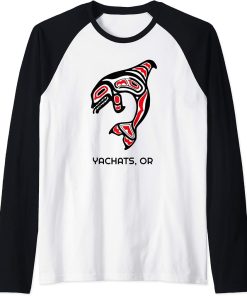 Yachats, Oregon Native American Orca Killer Whales Gift Raglan Baseball Tee