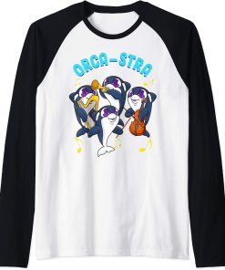 Orchestra Orca-stra Funny Orca Music Lover Whale Raglan Baseball Tee