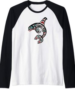 Orca Killer Whale Pacific Northwest Alaska Native American Raglan Baseball Tee