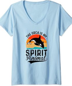 Womens Cute Vintage The Orca Is My Spirit Animal V-Neck T-Shirt