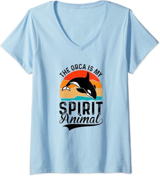 Womens Cute Vintage The Orca Is My Spirit Animal V-Neck T-Shirt