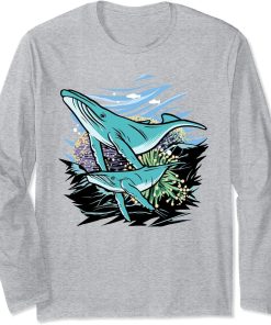 Whales Breed With Moon Art Marine Mammal Whale Watching Long Sleeve T-Shirt