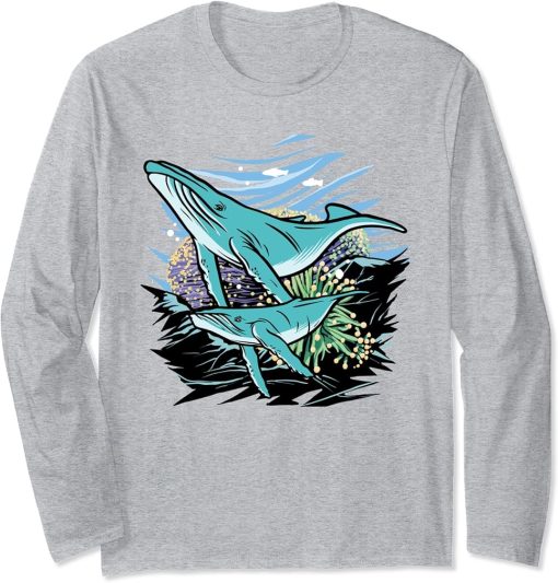 Whales Breed With Moon Art Marine Mammal Whale Watching Long Sleeve T-Shirt